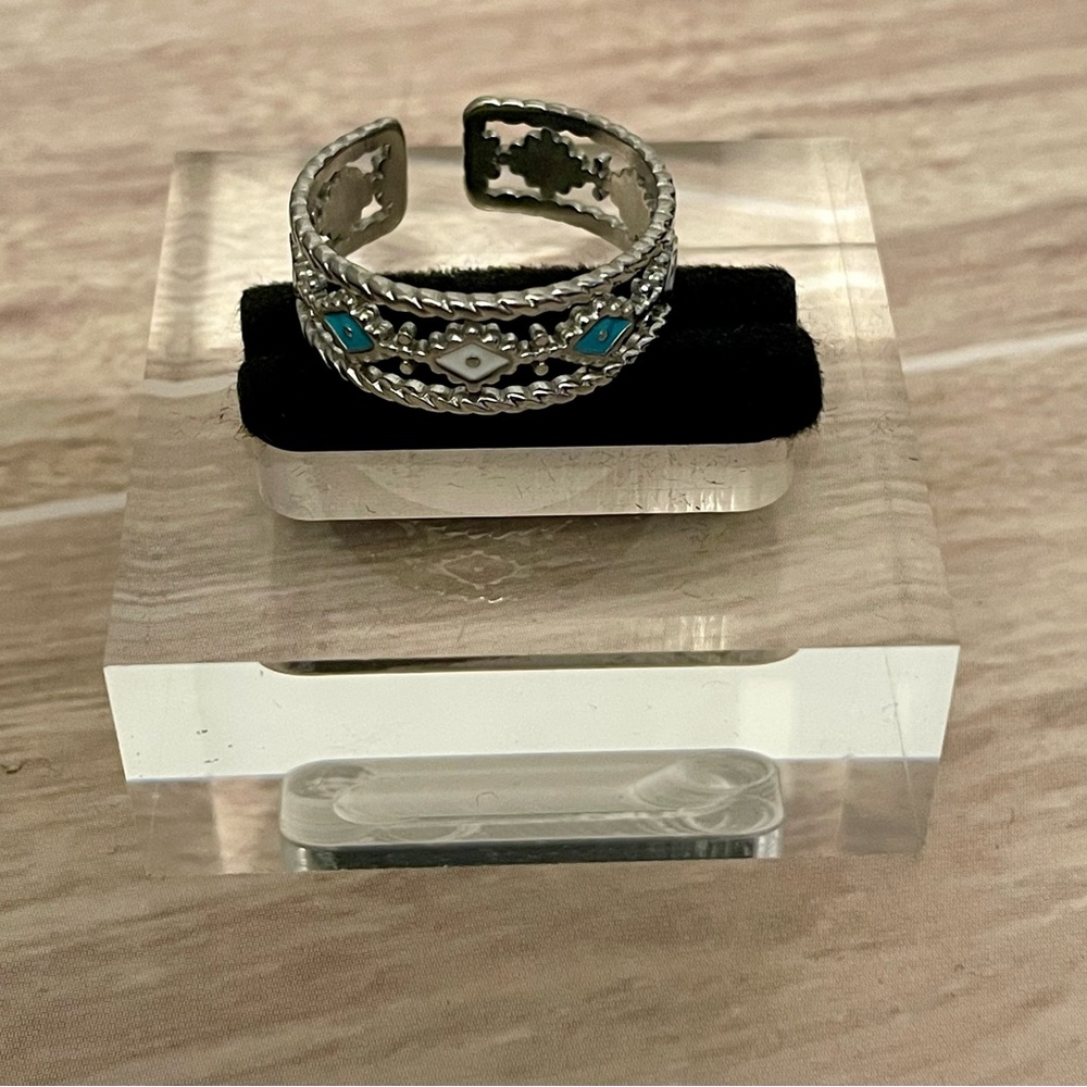 Trendy Western Turquoise Blue &  Silver Adjustable Cuff Ring- NWT - Picture 4 of 10